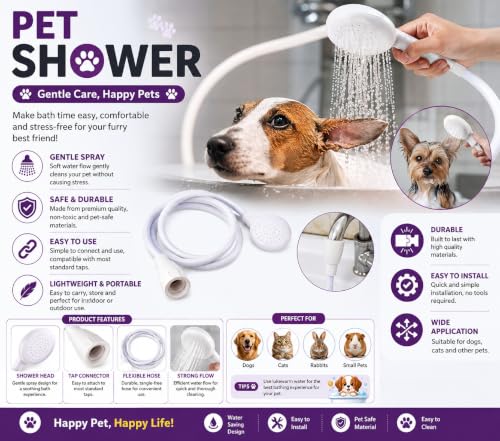 Image of Woofy Multifunctional Pet Grooming 1.3M Long Handheld Shower Head with Tub Faucet Sprayer Hose Kit Suitable for Washing Hair, Washing Pets and Cleaning Tub (White)