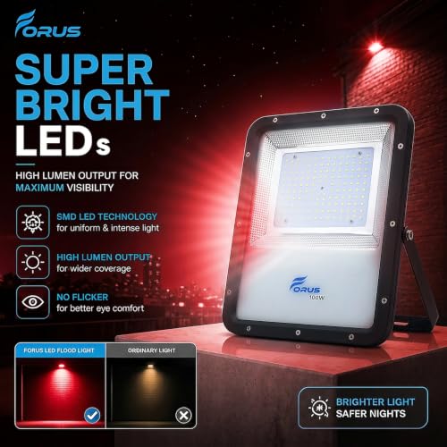 Image of Forus 100W Red Color Flood Light Outdoor LED Waterproof Decorative Focus Lamp for Home Garden Events Security Terrace Landscape Pathway Building Festival Stage Party Celebration Lighting - 1 Pc