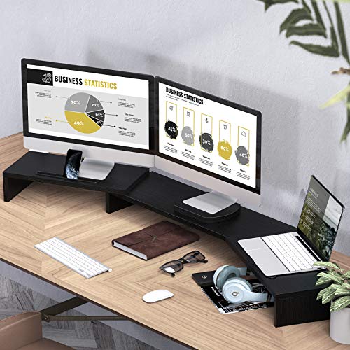 LORYERGO Triple Monitor Stand - Dual Monitor Stand w/ 2 Slots for Phone & Tablet, Length and Angle Adjustable Monitor Riser, Laptop Stand for Computer, Screen, Tablet - Thumbnail 6
