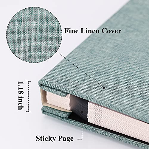 Image of Vienrose Self Adhesive Photo Album 11 inchx10.6 inch - 40 Pages Scrapbook Album for 4x6, 8x10 Pictures - Linen Cover - Green