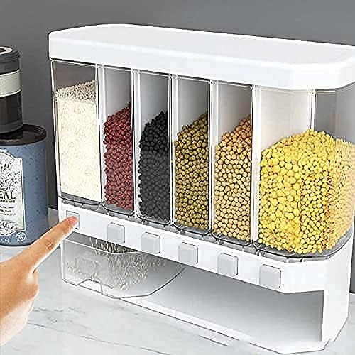 Onpoint Wall Mounted Cereal Food Dispenser For Kitchen 6 Grid Dry Food Dispenser Space Saving Storage Containers for Cereal, Rice, Nuts, Candy, Coffee Bean, Snack, Grain