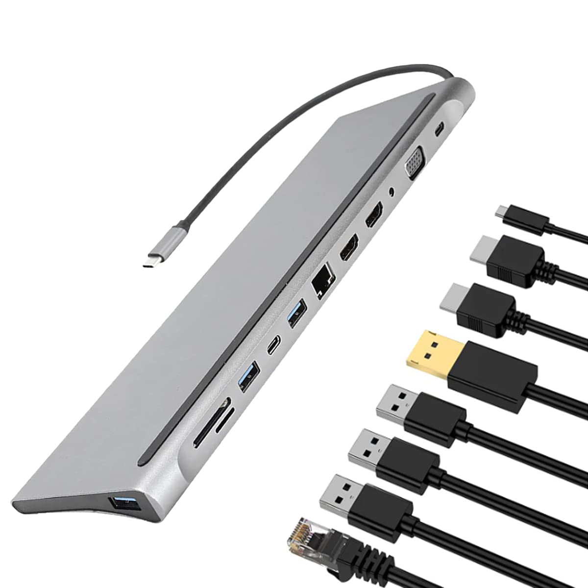 Estación de Acoplamiento 12 en 1, Salida Dual HDmi Vga, USB 3.0 Compatible con Carga Rápida PD, Salida de Audio de 3,5 MM Compatible con RJ45, 87 W Adecuado para Disco U, Ratón, Teclado