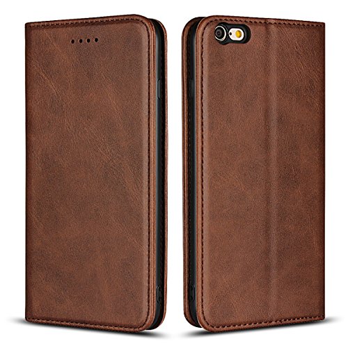 Copmob Coque iPhone 6 Plus/6S Plus, Premium Flip Portefeuille Etui en Cuir,[Fermeture magnétique][3 Fentes][Stand Fonction],TPU intégré Housse Etui Coque pour iPhone 6 Plus/6S Plus - Marron foncé