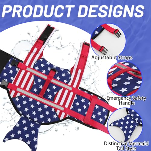 EMUST Dog Life Vest for Boating, Adjustable Ripstop Large Dog Life Jacket Vest with Rescue Handle for Pool Beach Boating (L, MermaidStar) — view 3
