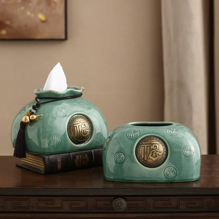 Scatola di fazzoletti per il soggiorno, decorazione cinese, decorazione per la casa, in carta ceramica (C)