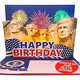 MONUMENTAL TALKING POP-UP BIRTHDAY CARD - Celebrate birthdays in presidential style with this spectacular talking card that LIGHTS UP with colorful fireworks! Features Mount Rushmore with Donald added as the fifth president alongside Washington, Jeff...