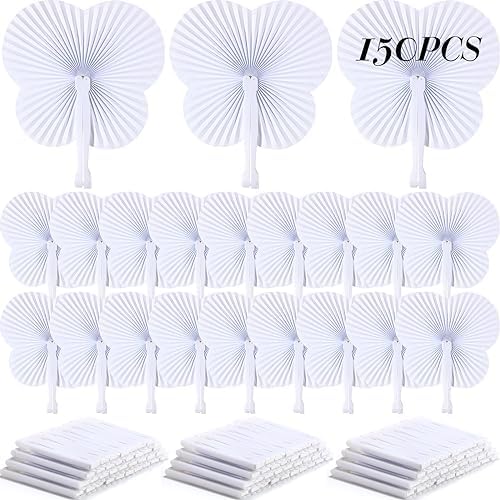 Chuangdi 150 Pcs Wedding Paper Folding Fans Bulk Butterfly