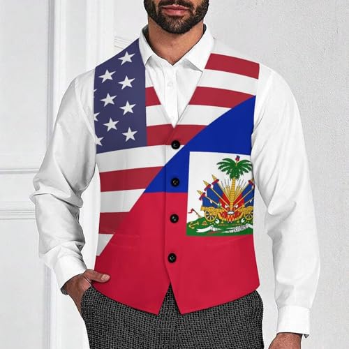 US Haitians Flag Suit Vest for Men Slim Fit Sleeveless Jacket V Neck Business Waistcoat Button Up Dressy Top4