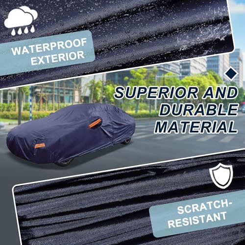 Image of Navy Blue Heavy Duty Waterproof Car Cover for Sedan 169 inch-175 inch - All-Weather UV Protected Outdoor Full Exterior Cover with Sun /Snow /Rain Resistance