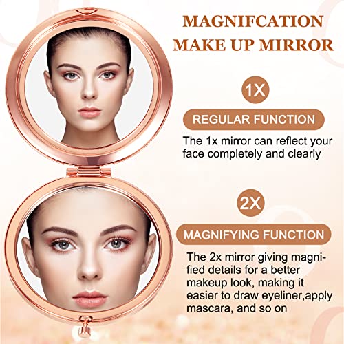 12 Pcs Small Compact Mirror Folding Pocket Makeup Mirror Round Hand Held Mirror Cosmetic Magnifying Compact Mirror Rhinestone Mirror With 1X/2X Magnification For Women Girls Travel(Assorted Colors) #TOP3