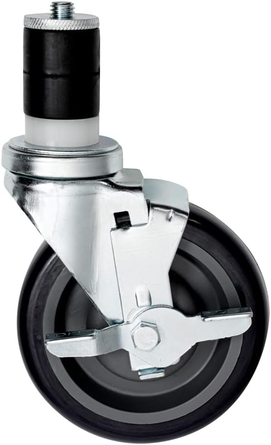 Restaurantware-Kitchen Tek 5 Inch Table Casters, 4 Heavy Duty Restaurant Equipment Casters - Swivel, 1,200-lb Capacity, Plastic Stem Caster Wheels, 2 Wheels With Brakes, For Kitchen Work Tables