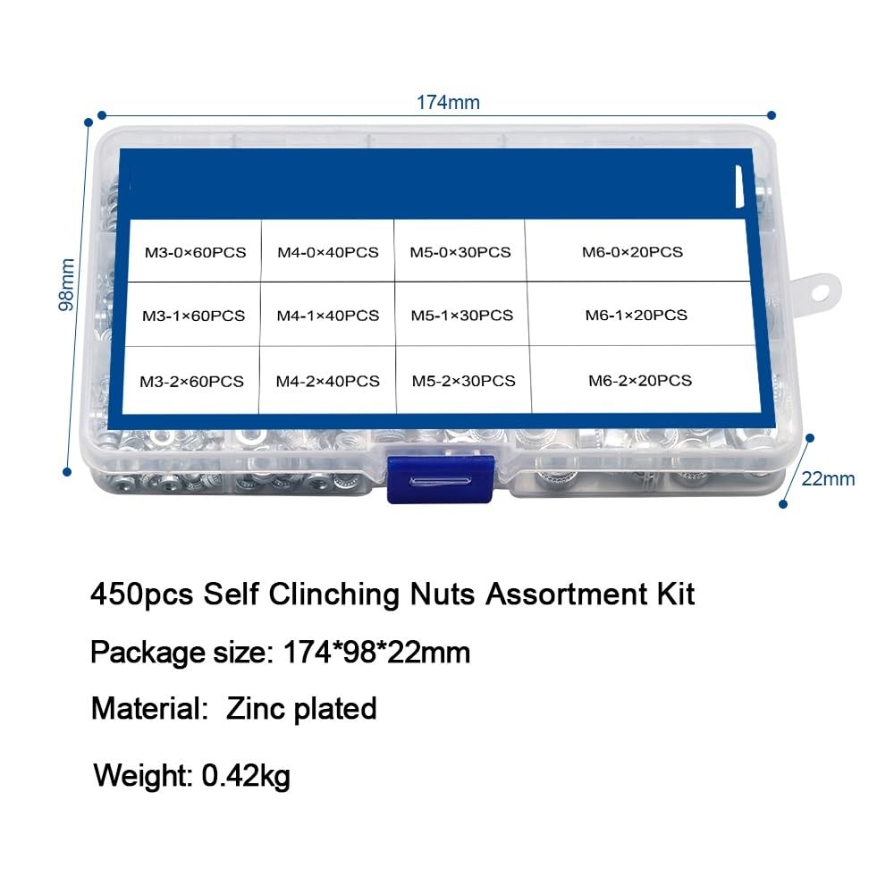 Zkensh-Bolts 450pcs Self Clinching Nut Zinc Plated Steel M3 M4 M5 M6 PEM Rivet Nut Pressure Riveting Nut Assortment Kit, Widely Used