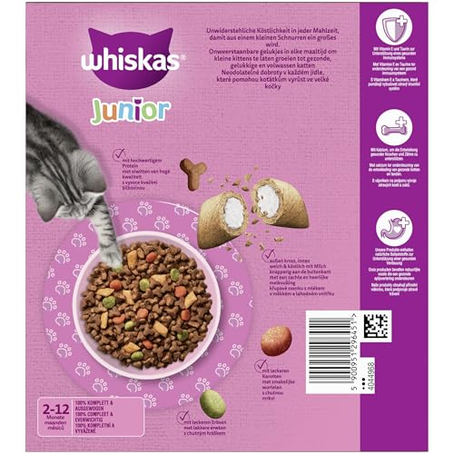 WHISKAS Junior Trockenfutter für Katzen 5 x 800g mit Huhn