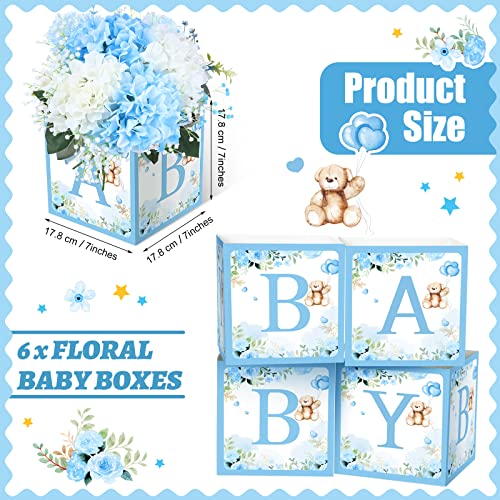 Image of Bucherry 6 Pcs Baby Shower Centerpiece Boxes with 'Baby' Letters Flower Boxes Tables Decoration for Girl Baby Shower, Birthday, Gender Reveal Party Favors(Blue,Blue Bear)