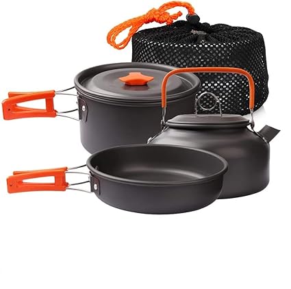 Linist Camping Cookware Set Camping Gear Campfire Utensils Non-Stick Cooking Equipment Lightweight Stackable Pot Pan Bowls with Storage Bag for Outdoor Hiking (Orange)