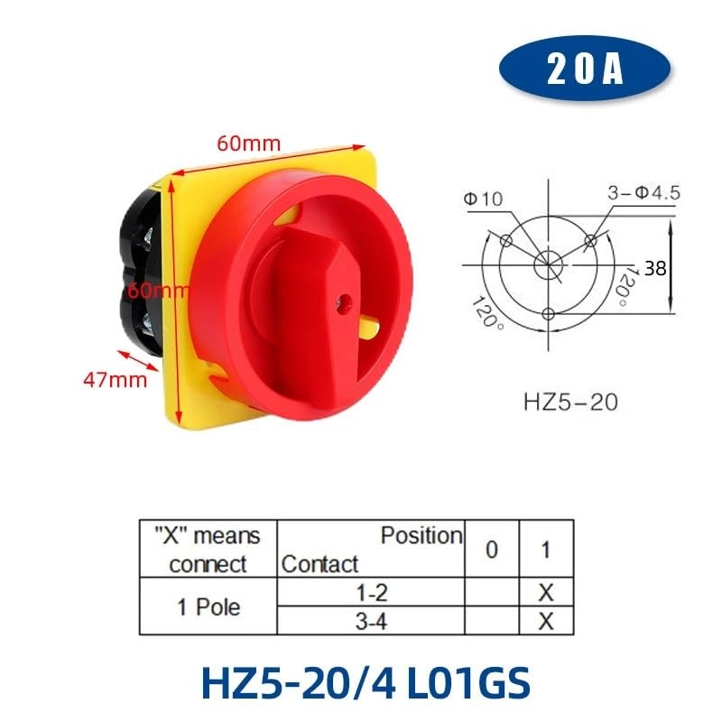 HZ5-20GS Combination Switch 20A 4kw 3P 12Terminals Two Positions R