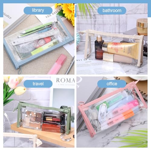 Image of 5Pcs Multicolor Transparent Cosmetic Case, Minimalist Style, Waterproof, Zipper Closure, 8.66 x 3.74 x 2.36 inches, Adult Unisex, Travel, Arts & Crafts, Makeup, Toiletry, Stationery Organizer