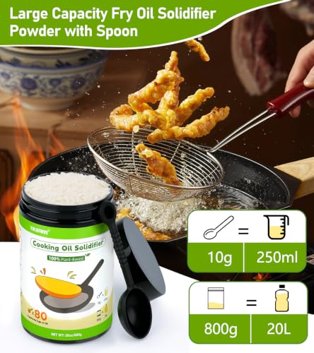 Image of Cooking Oil Solidifier Powder, 28 oz Solidifies Up to 80 Cups from Mess, 100% Plant-Based Grease Hardener for Easy Disposal, No Clogged Drains, for Frying Oil and Bacon Grease
