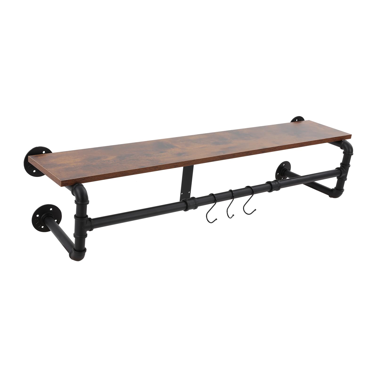 Wandgarderobe mit Ablage, Industrielle Kleiderstange zur Wandmontage, Wandregal mit 3 verstellbaren Haken, Wandmontiertes Hängeregal für Wohnzimmer, Schlafzimmern, Eingang, 100x22x25 cm (Schwarz)