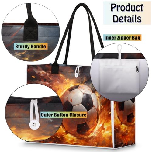 Fire Football Tote Bag for Women Large Beach Bag Reusable Tote Bags for Work Travel Beach Shopping4