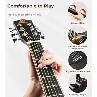 Vangoa 4/4 Guitare Acoustique Adulte Kit de Guitare Folk Country Cutaway Guitar 41 pouces pour Débutant Adulte Adolescent, Dreadnought, Noir - Les Beatles, Paul McCartney, John Lennon, RIngo Starr, George Harrison Vangoa 4/4 Guitare Acoustique Adulte Kit de Guitare Folk Country Cutaway Guitar 41 pouces pour Débutant Adulte Adolescent, Dreadnought, Noir – Image 5