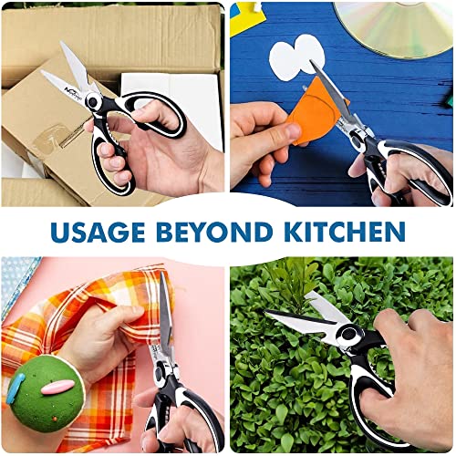 Image of Kitchen Scissors, Heavy Duty Shears with Safety Cover, Soft Grip, for Meat, Poultry, Herbs Cutting, Bottle and Jar Opener (White)
