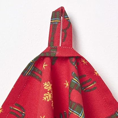 Homescapes 3er-Set Weihnachts-Geschirrtücher Rentier rot-grün, 3 Küchentücher aus 100% Baumwolle, saugfähige Geschirrhandtücher mit Weihnachts-Deko – Bild 4