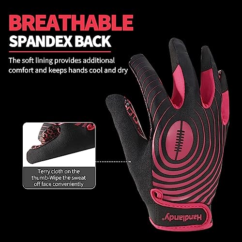 HANDLANDY Youth Football Gloves, Sticky Wide Receiver Gloves for Kids, White and Gold Stretch Fit Football Glove (Hot Pink, Large) by HANDLANDY - Image 3