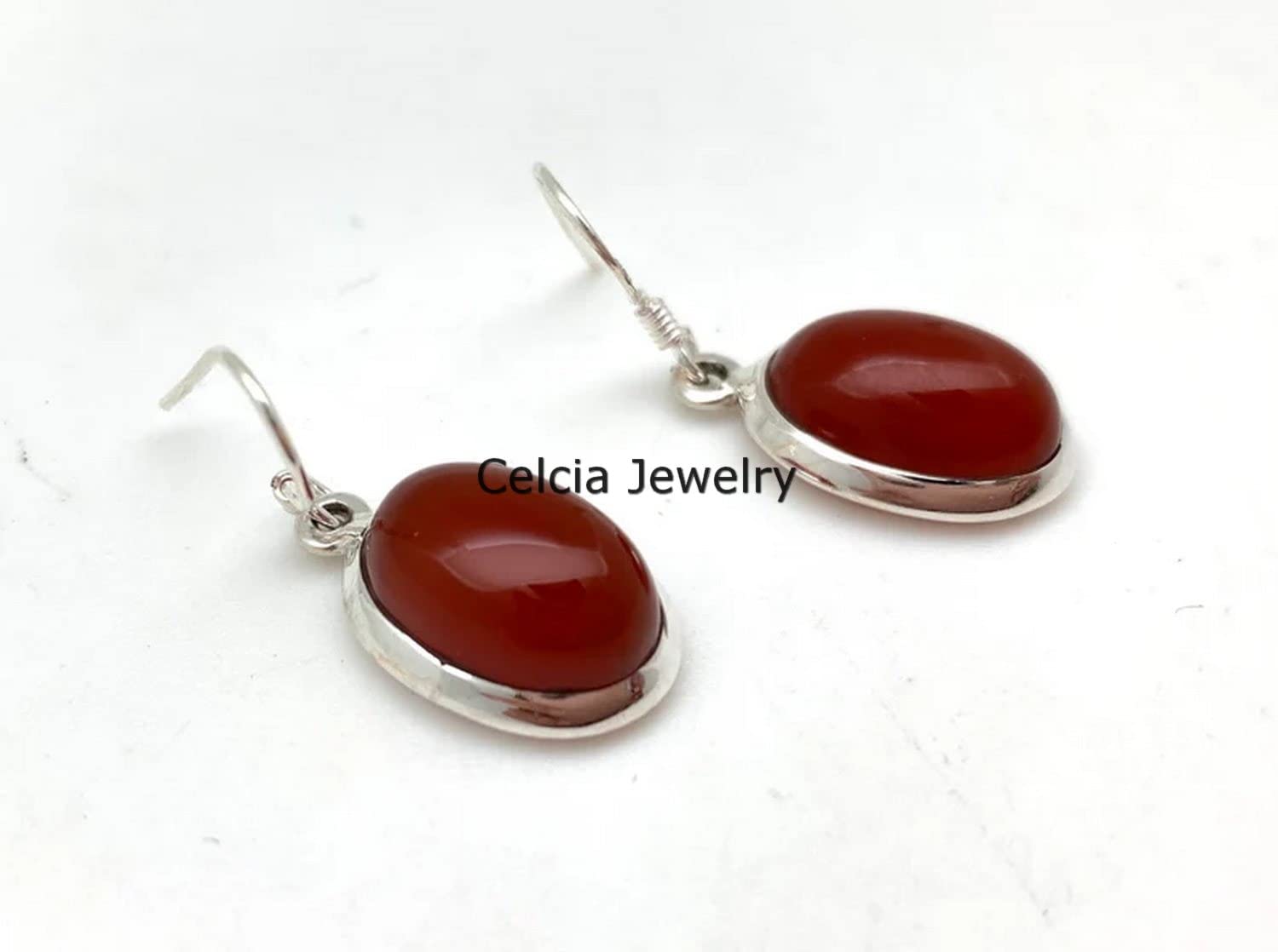 Pendientes colgantes de lágrima de plata de ley 925 auténtica para mujer, pendientes hechos a mano únicos de piedra preciosa natural de ónix rojo ovalado para ella