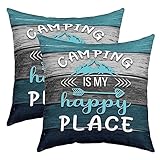 richhome Glückliche Campinganlage Wurf Kissenbezug RV Camper MountainKissenbezug für Wohnzimmer RV Ombre Streifen Party Kissenbezug 45x45 Set von 2