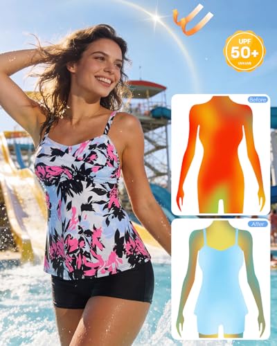 Image of Century Star Women Modest Tankini Swimsuits | two piece tummy control bathing suit with tops and high waisted shorts perfect for beach vacation or pool party