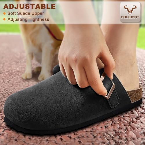 Image of BULLIANT Women Clogs-Fleece-Lined Suede Mules Slippers Nurse Shoes Unisex-Memory Foam Arch Support Cork-Footbed