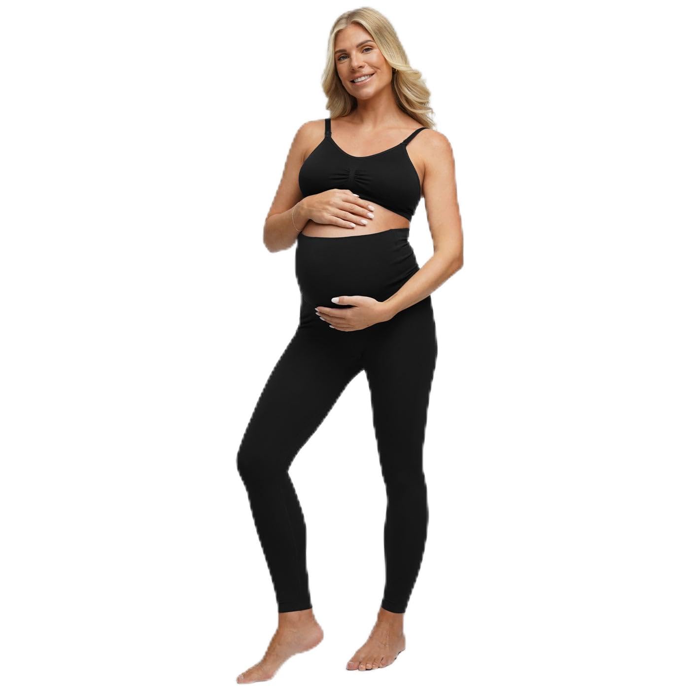 creamy fabrics Schwangerschafts Leggings Damen nahtlos mit hohem Bund | Weicher Viskose Stretch mit flexiblem Bauch Einsatz für sanften Halt und Komfort während der gesamten Schwangerschaft