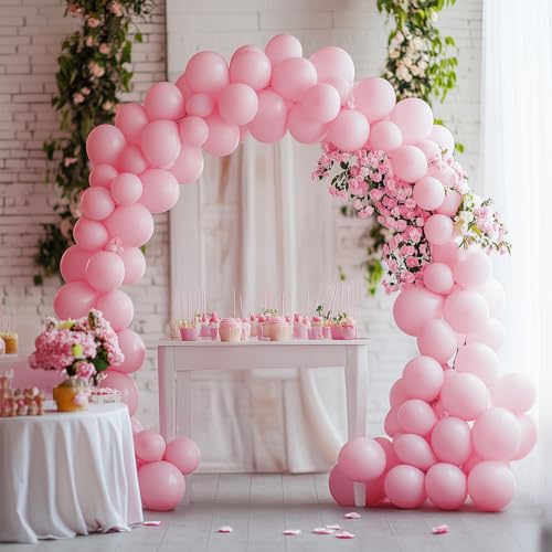 Image of RUBFAC 135pcs Baby Pink Balloons Different Sizes 18 12 10 5 Inch for Garland Arch, Light Pastel Pink Latex Balloon for Wedding Birthday Party Baby Shower Gender Reveal Anniversary Decorations