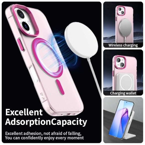 Image of Elzzi Translucent Matte Back Cover for iPhone 17 Case, Shockproof Anti-Fingerprint Phone Cover with Magnetic Wireless Charging, MagSafe Compatible Protective Case for Men & Women (Pink)