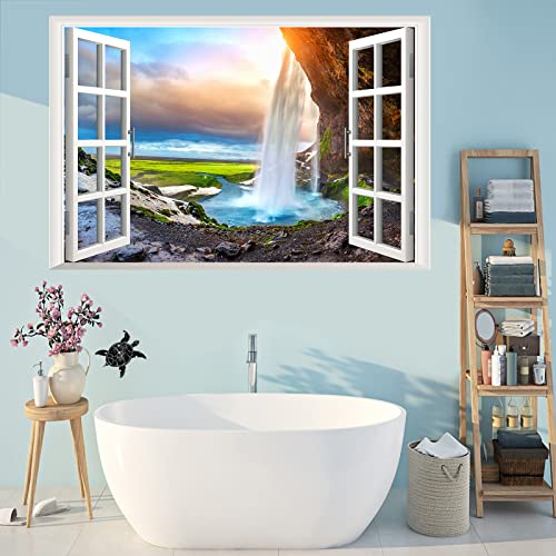 3D Forest Waterfall Fake Window Wall Stickers,Nature Mountain Mural, Wall Decals for Living Room, Bedroom, Dining Room Home Window Landscape Wall Decor, Peel and Stick Removable,23.6”×35.4” - Thumbnail 7