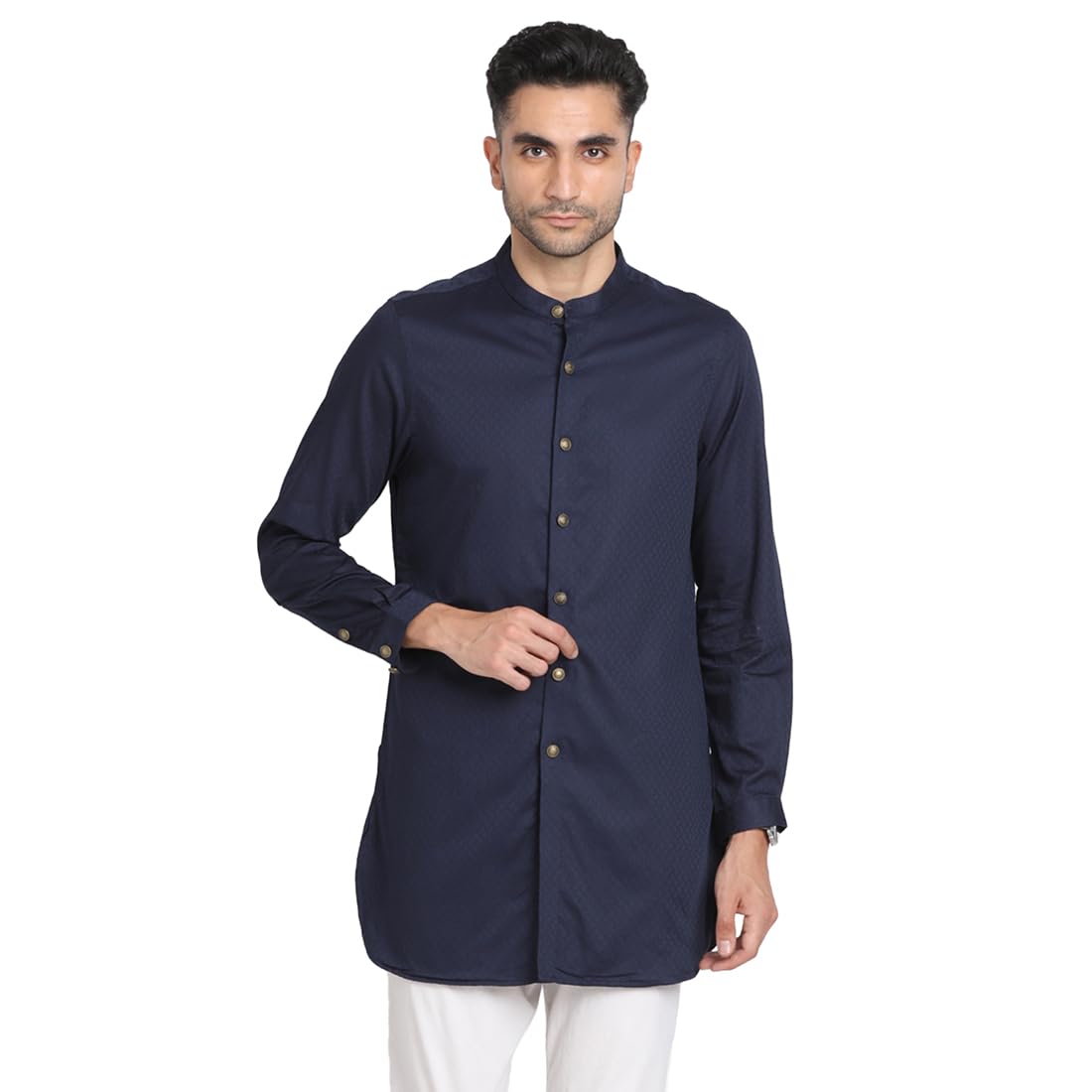Chemise de fête bleu marine homme en coton jacquard idéale pour vos soirées