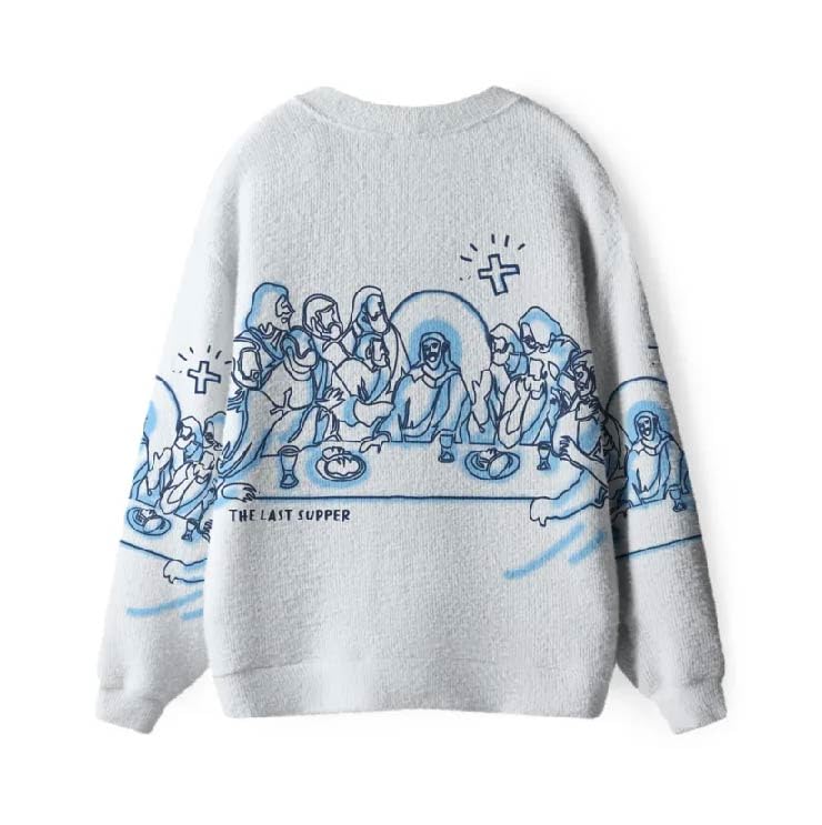 Womens Classic Cable Knit Long Sleeve Cardigan Fitted Button Up Warm for Winter Last Supper