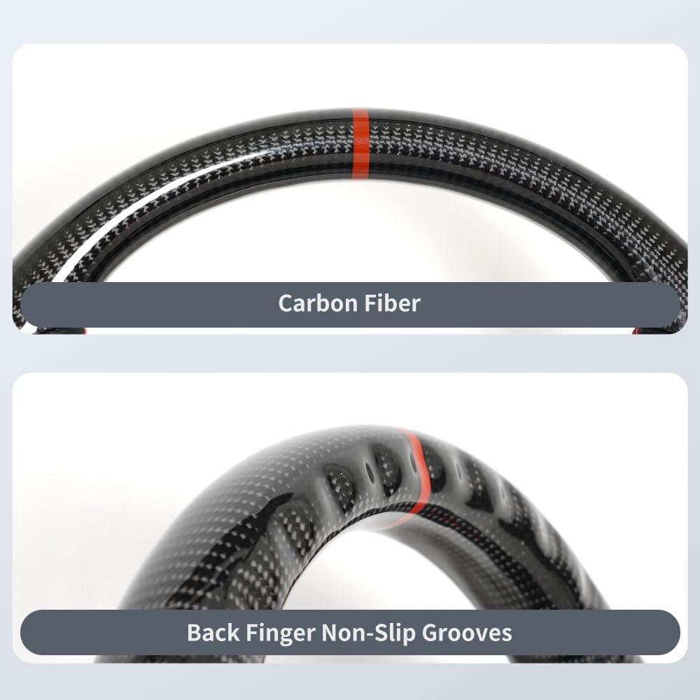 JIANGGAI Real Carbon Fiber Steering Wheel, D-Shaped Flat Bottom Perforated Leather Grip Steering Wheel Fit for Ford Bronco 2021+