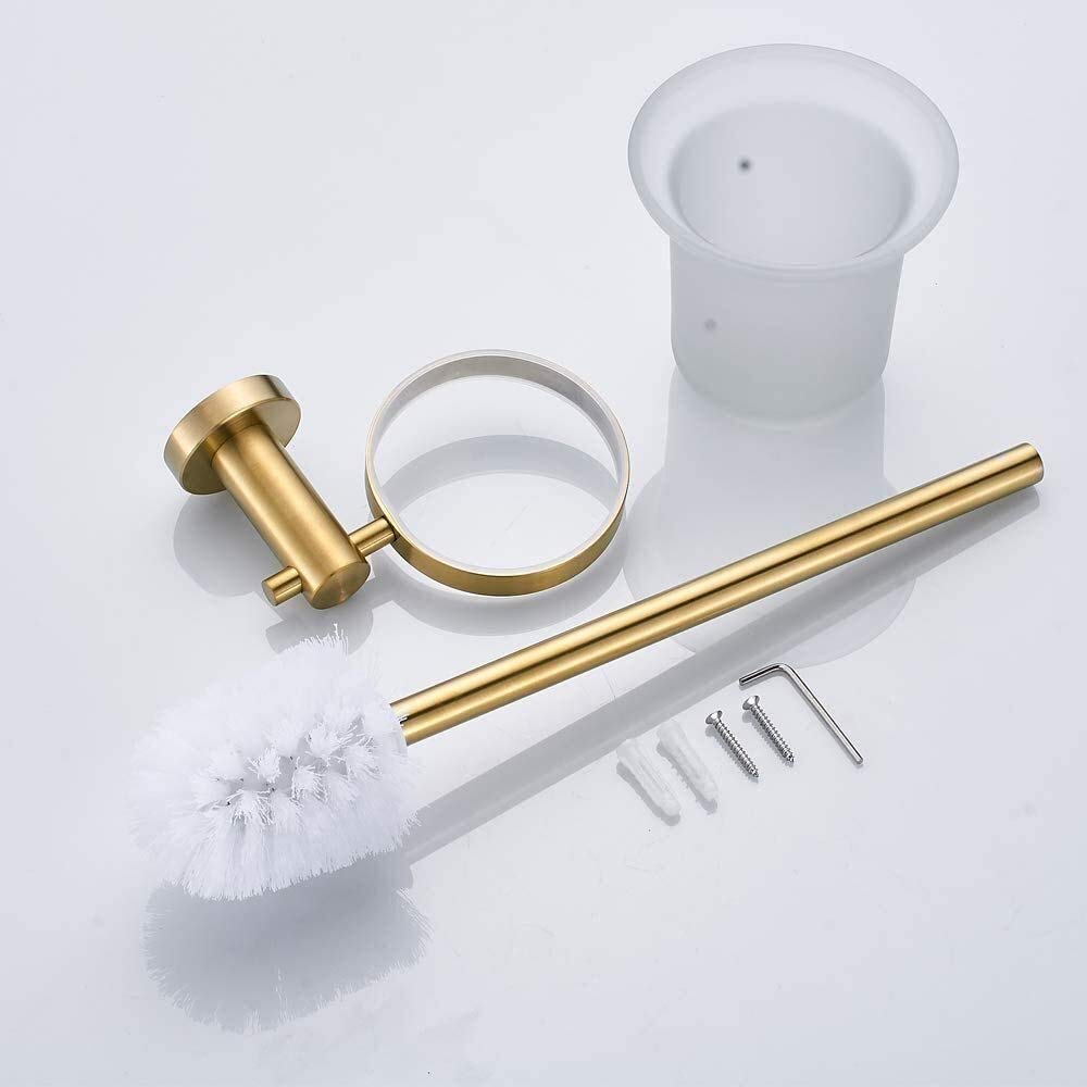 Toallero de Montaje en Pared Toallero para el Hogar Soporte de Anillo de Toalla de Baño Dorado Cepillado Acero Inoxidable 304 Accesorio de Baño Toallero/Toilet Brush Holder