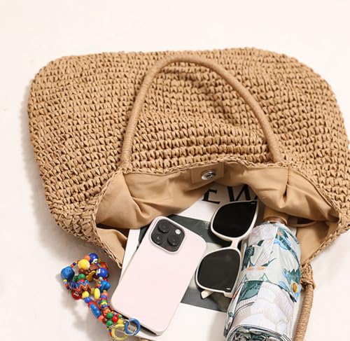 Molodo Large Capacity Hand - Woven Straw Tote Bag Magnetic Closure Single - Shoulder Beach Handbag for Daily3