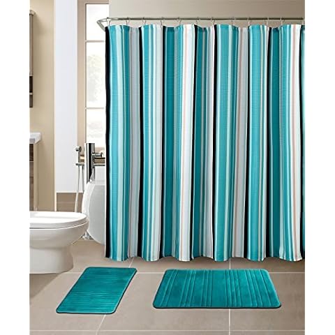 All American Collection 15-Piece Bathroom Set with 2 Memory Foam Bath Mats and Matching Shower Curtain | Designer Patterns and Colors Cover