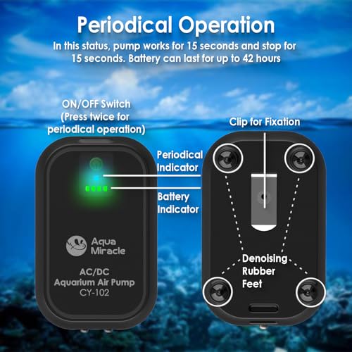 Image of AquaMiracle USB Aquarium Air Pump Rechargeable Aerator for Bait Bucket, Portable Battery Powered Air Pump for Aquarium, Fish Tank Air Pump for Outdoor Fishing, Power Outage & Emergency
