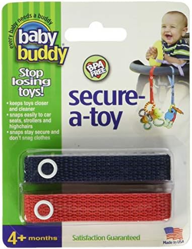 Baby Buddy Secure-A-Toy, Safety Strap Secures Toys, Teether, Or Pacifiers To Strollers, Highchairs, Car Seats, Adjustable Length To Keep Toys Sanitary Clean, Registry Must Haves, Navy-Red, 2 Count