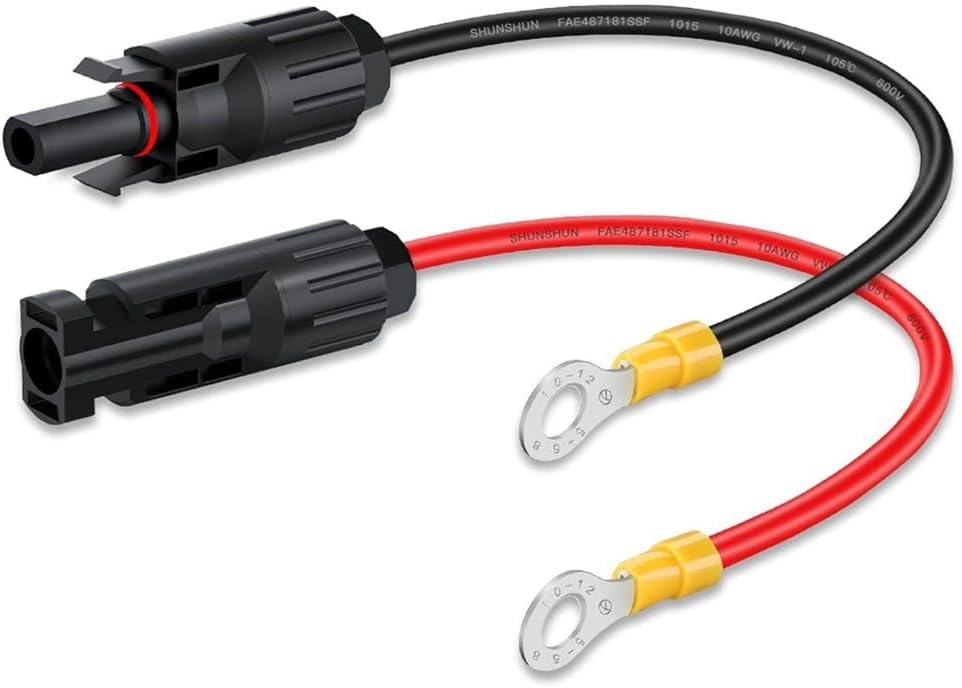 Solar Panel Extension Cable, 10AWG PV Wire with Pre-Assembled Connectors, 1500V 30A, UV Resistant, Red/Black, for Solar System, Inverter, Battery(50cm)