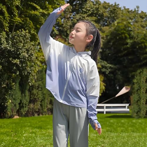 Kids Cooling Ice Silk Gradient UPF50+ Sun Protection Hoodies Zip-Up Sun Shirt Girls Boys Loose Hooded Jacket for 2-14 Years4