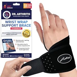 Dr. Arthritis Wrist Brace, Adjustable Wrist Wraps & Hand Brace Compression, Doctor-Developed Wrist Brace for Carpal Tunnel, Tendonitis, Injuries & More, Easy to Wear, Fits Both Hands (Single)