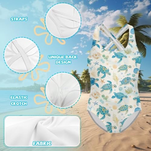 Image of Girls One Piece Swimsuits Teens Sleeveless Back Cross Strap Bathing Suit Kids Quick Dry Cute Beach Swimwear(5-14)