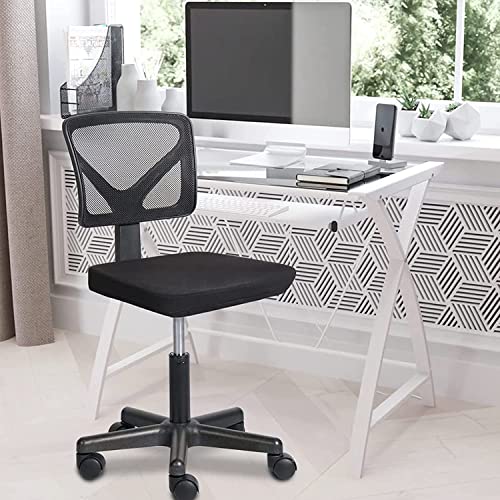 Ergonomic Home Office Desk Chair, Adjustable Armless Computer Chair With Lumbar Support, Small Mesh Task Chair With Backrest Swivel Rolling For Study, Office, Conference Room Black #TOP1