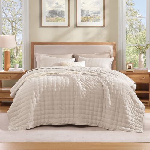 Image of Litanika King Quilt Bedding Set, 3 Pieces Beige Bedspreads & Coverlets Set | Cloud-like Soft, Breathable, lightweight, All-Season, Multi-Scenario, Machine Washable